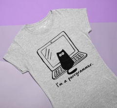 TRICOU GRI PISICI IM A PURRGRAMMER DETALIU