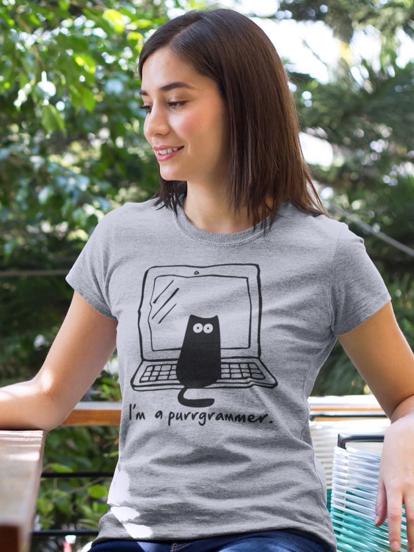 Tricou Cu Pisici I'm a Purrgrammer Gri