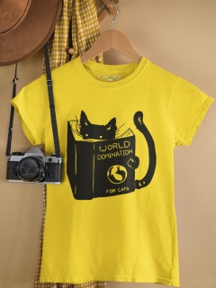 TRICOU WORLD DOMINATION FOR CATS GALBEN DETALIU 2