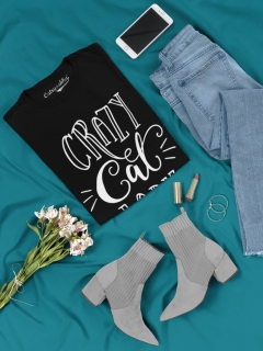TRICOU CRAZY CAT LADY NEGRU V3 DETALIU 2