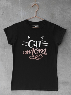 TRICOU CU PISICI CAT MOM NEGRU DETALIU 2