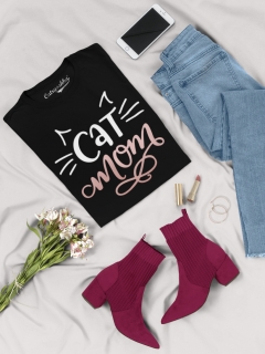 TRICOU CU PISICI CAT MOM NEGRU DETALIU