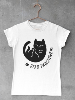 TRICOU STAY PAWSITIVE ALB DETALIU 2