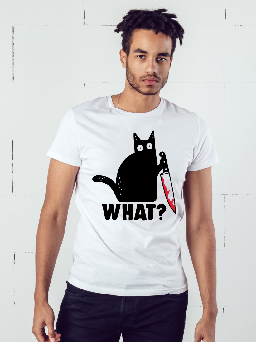 Tricou Barbati Pisica "What?" Alb