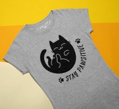 TRICOU STAY PAWSITIVE GRI DETALIU