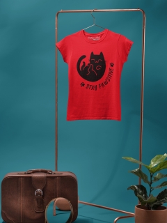 TRICOU STAY PAWSITIVE ROSU DETALIU 2