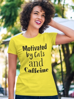 TRICOU MOTIVATED BY CATS AND CAFFEINE GALBEN