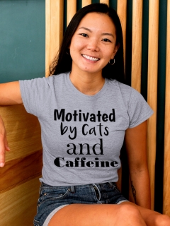 TRICOU MOTIVATED BY CATS AND CAFFEINE GRI