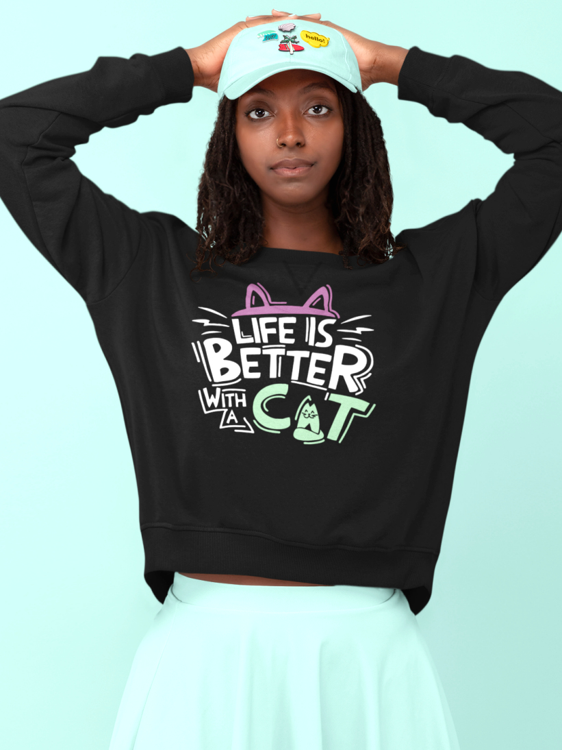 Sweatshirt cu Pisici Life is Better with a CAT