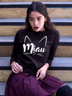 SWEATSHIRT CU PISICI MIAU NEGRU