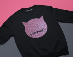 SWEATSHIRT CU PISICI NEGRU MEOW GLITTER ROSE GOLD 2