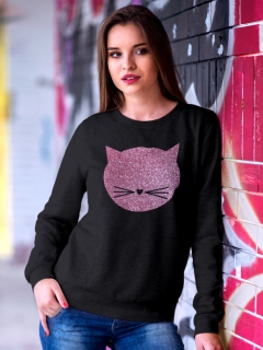 SWEATSHIRT CU PISICI NEGRU MEOW GLITTER ROSE GOLD