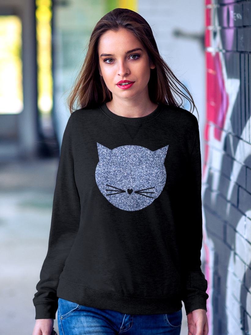 Sweatshirt cu Pisica Glitter