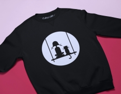 SWEATSHIRT NEGRU FETITA CU PISICA 2