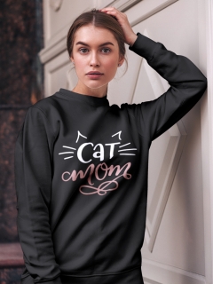 SWEATSHIRT NEGRU PISICI CAT MOM