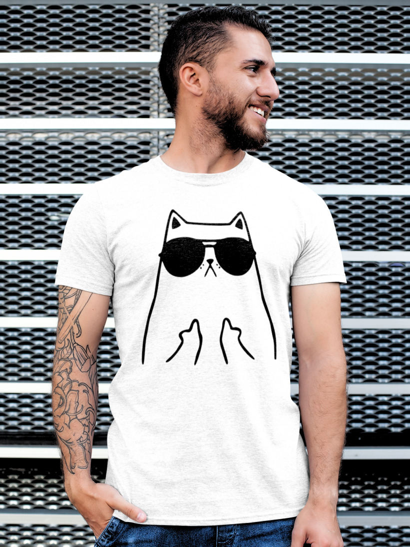 Tricou Barbati Middle Finger Cat Alb