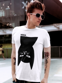 TRICOU BARBATI ALB NINJA CAT