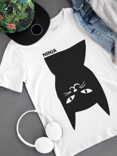 TRICOU BARBATI ALB NINJA CAT DETALIU 2