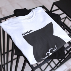 TRICOU BARBATI ALB NINJA CAT DETALIU