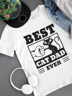 TRICOU BARBATI BEST CAT DAD EVER ALB DETALIU 2