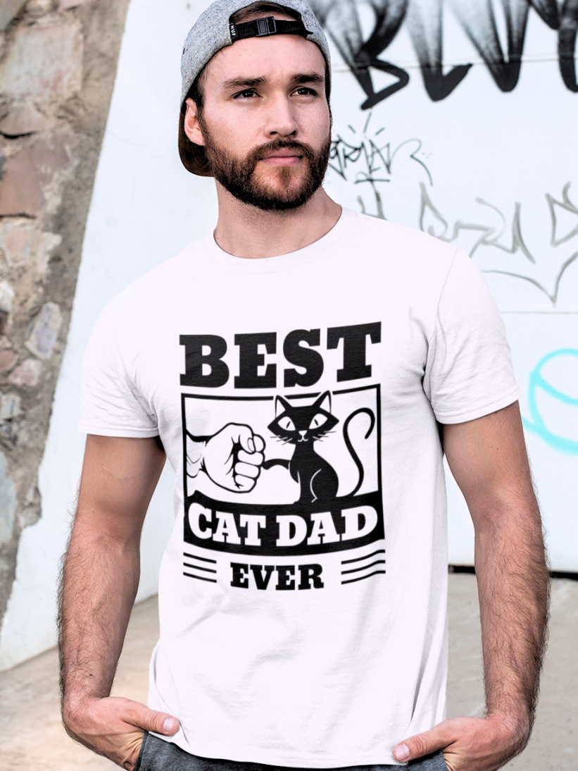 Tricou Best Cat Dad Ever Alb