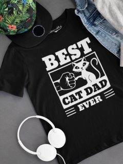 TRICOU BARBATI BEST CAT DAD EVER NEGRU DETALIU 2