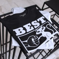 TRICOU BARBATI BEST CAT DAD EVER NEGRU DETALIU