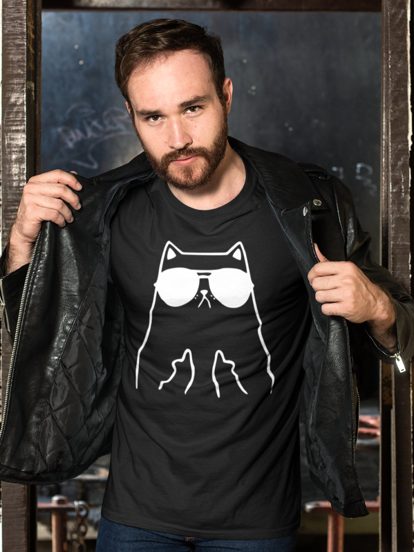 Tricou Barbati Middle Finger Cat Negru