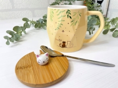 CANA CU PISICI GALBENA CAPAC BAMBUS DETALIU