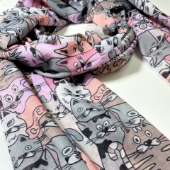 ESARFA CU PISICI COLORATA ROZ DETALIU 2