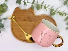 CANA CU PISICA SI FARFURIE BAMBUS ROZ 2