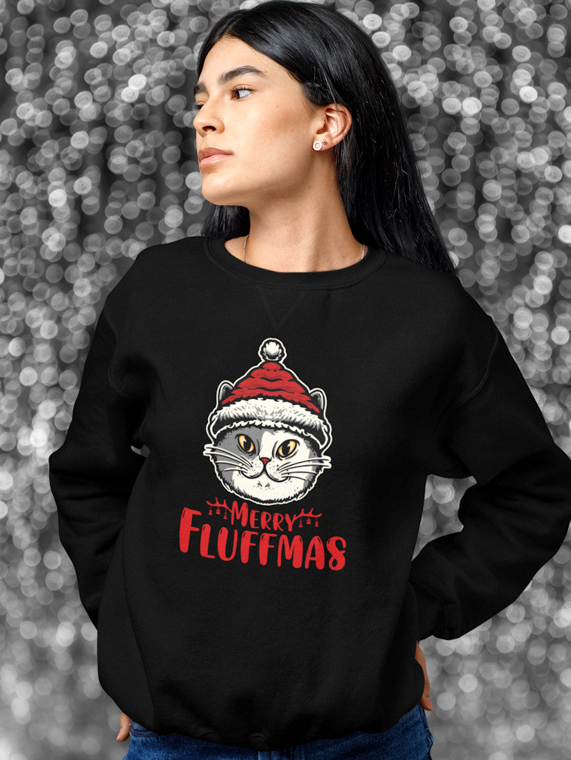 Sweatshirt cu Pisica de Craciun Merry Fluffmas