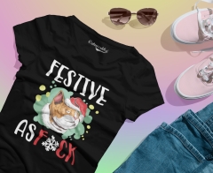 TRICOU CRACIUN PISICA FESTIVE AS FUCK DETALIU