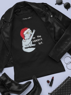 TRICOU CRACIUN PISICA NAUGTHY LIST DETALIU