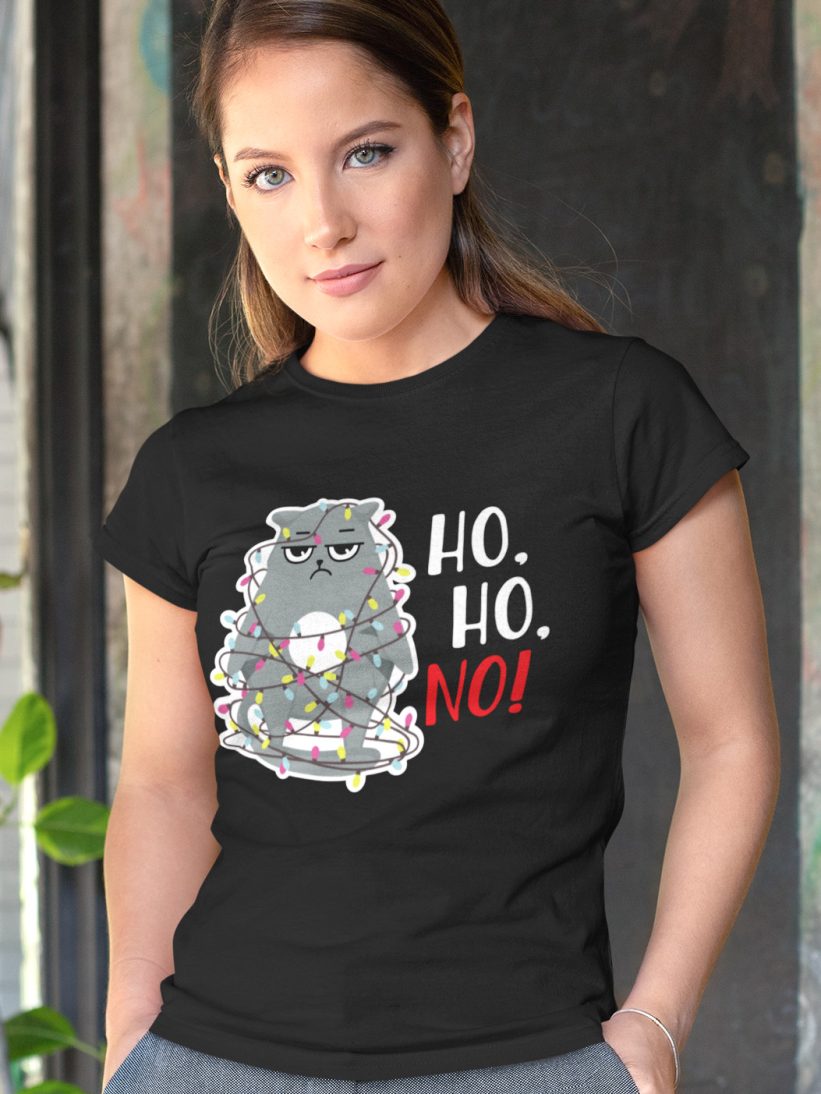 Tricou Crăciun Pisică Ho, Ho, No