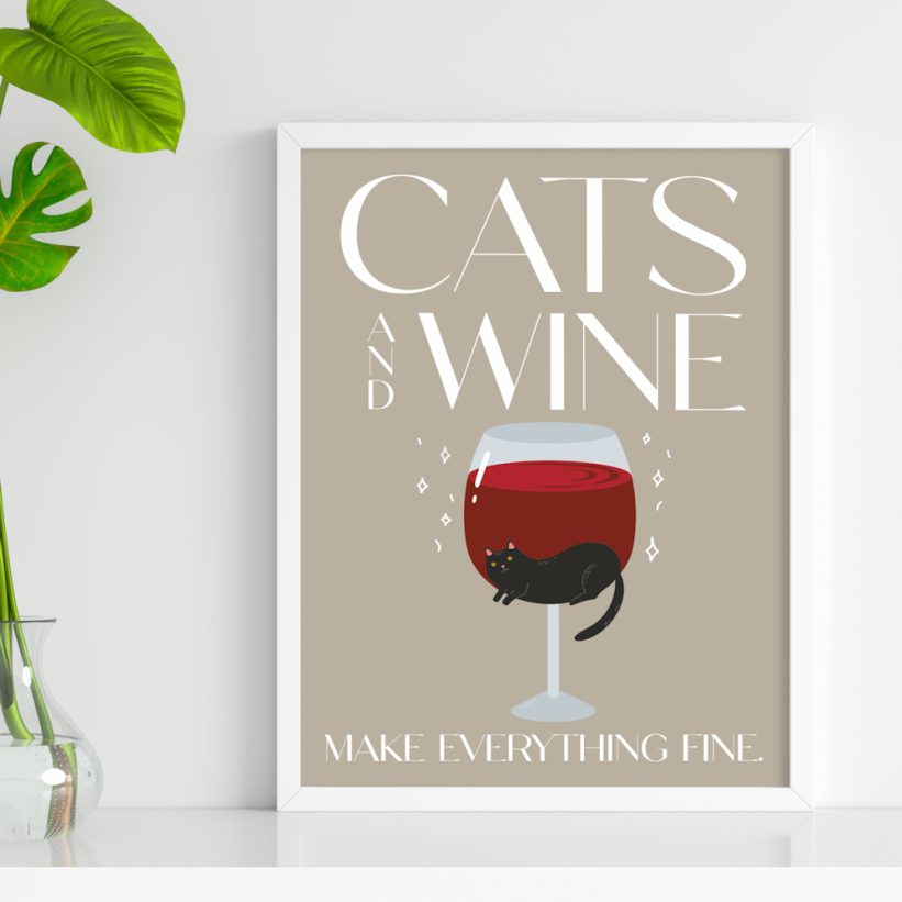 Tablou cu Pisică Cats & Wine