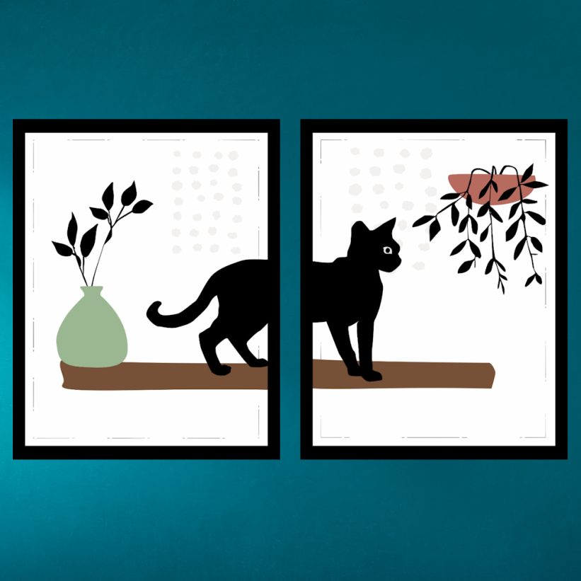 Set 2 Tablouri cu Pisici Japanese Garden