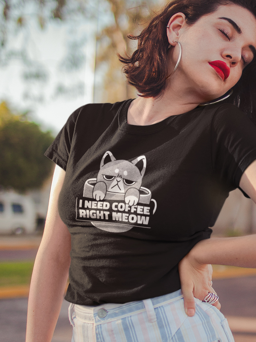 Tricou Pisică Coffee Right Meow