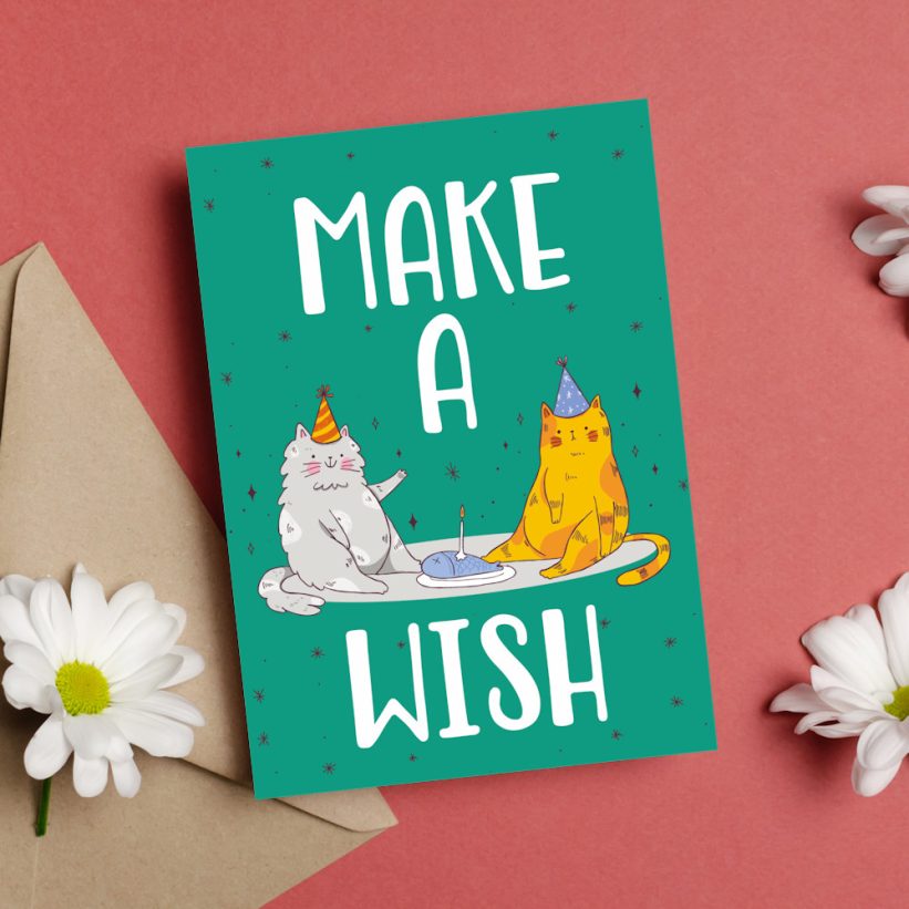 Felicitare cu Două Pisici Make a Wish