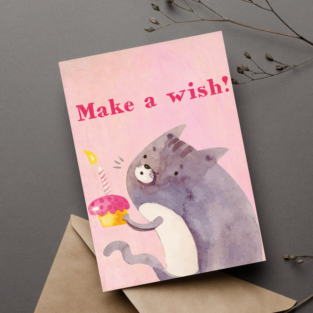Felicitare cu Pisici Make a Wish Cupcake