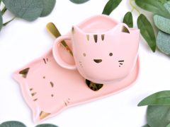 CEASCA PISICA CU FARFURIE ROZ HANNA