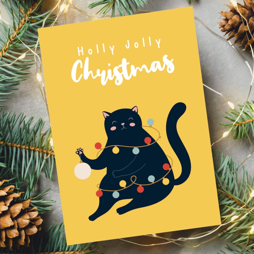 Felicitare Crăciun cu Pisici Holly Jolly Christmas