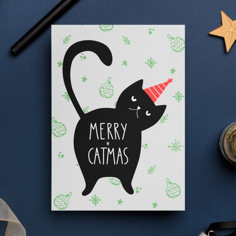 Felicitare Crăciun cu Pisici Merry Cat Ass