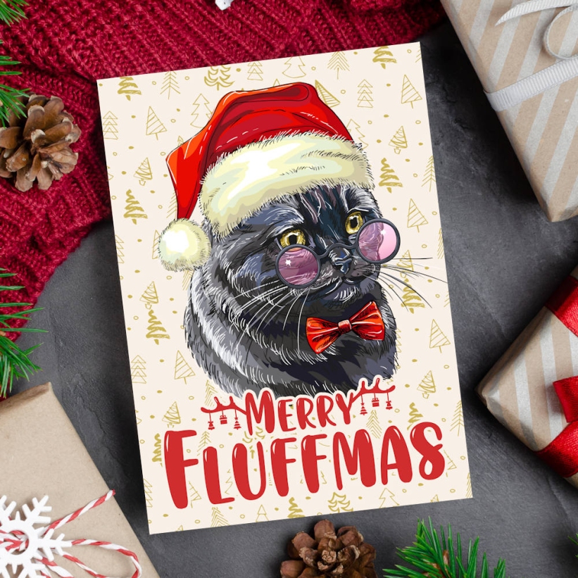 Felicitare Crăciun cu Pisici Merry Fluffmas