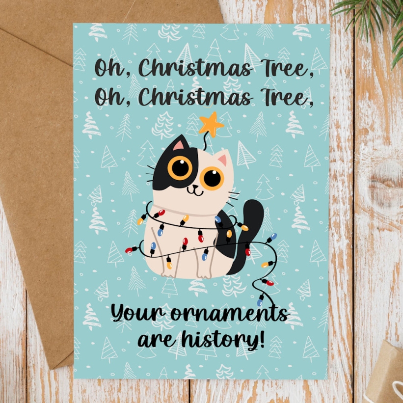 Felicitare Crăciun cu Pisici Oh, Christmas Tree
