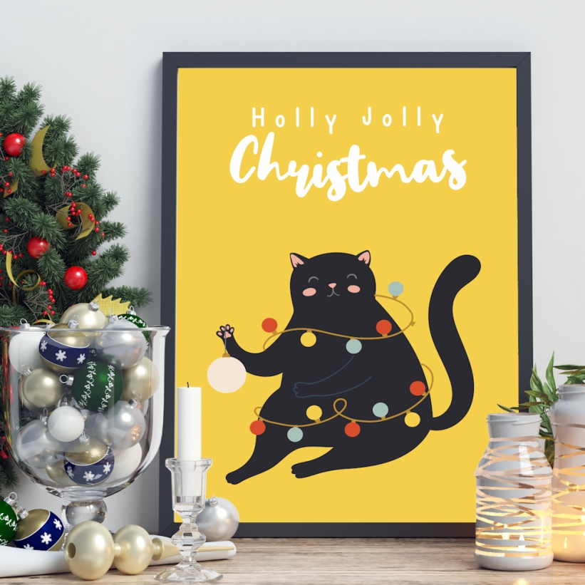 Tablou de Crăciun cu Pisici Holly Jolly Christmas