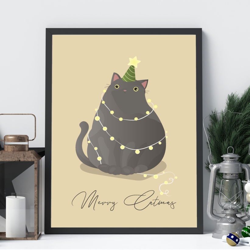 Tablou de Crăciun cu Pisici Merry Catmas