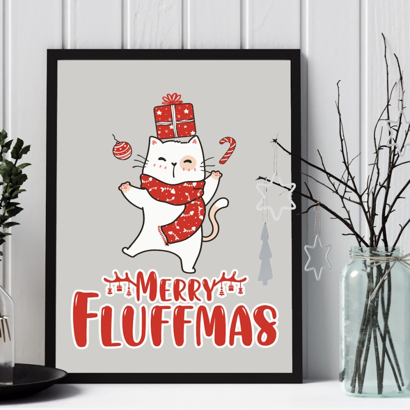 Tablou de Crăciun cu Pisici Merry Fluffmas