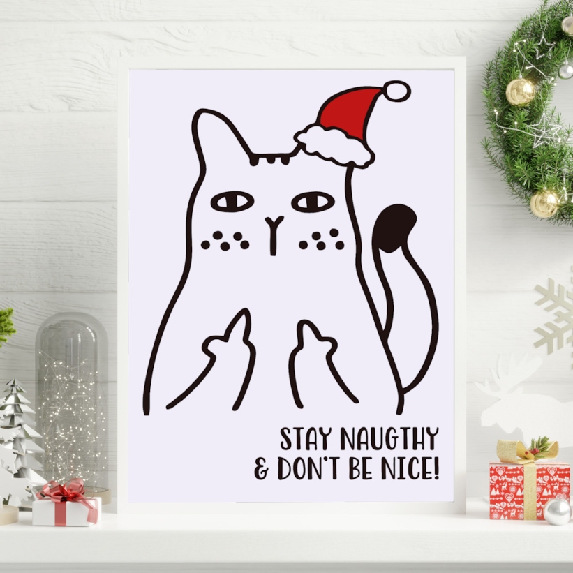 Tablou de Crăciun cu Pisici Stay Naughty