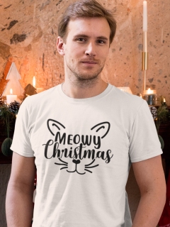 TRICOU BARBATI MEOWY CHRISTMAS ALB